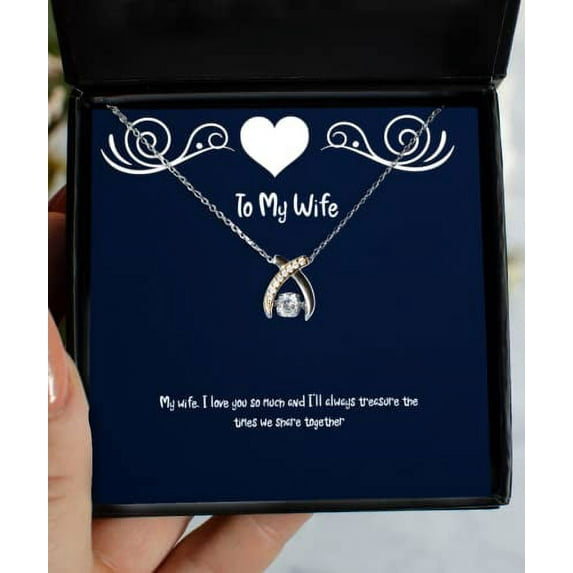 amangny Special Wife, My Wife, I Love You so Much and I'll Always Treasure The Times we, Valentine's Day Wishbone Dancing Necklace for Wife