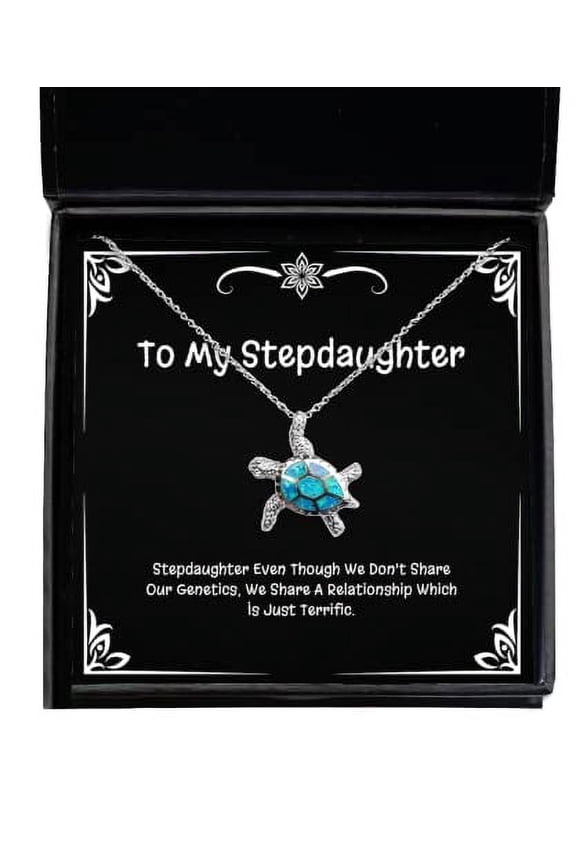Stepdaughter Even Though We Don't Share Our Genetics, We Share A. Opal Turtle Necklace, Stepdaughter Present from Father, Joke for Daughter