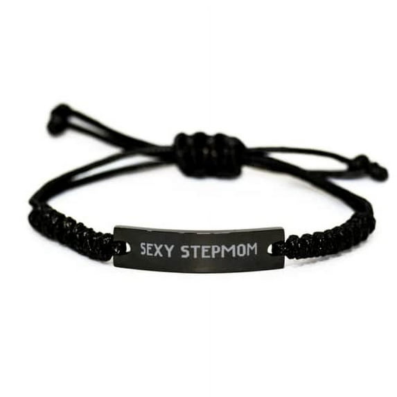 amangny Stepmom for Mom, Sexy Stepmom, Inappropriate Stepmom Black Rope Bracelet, Engraved Bracelet from Son
