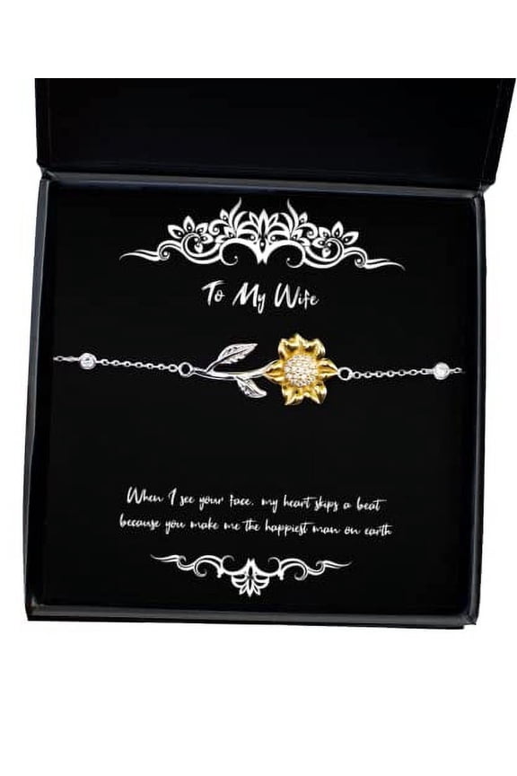 Unique Idea Wife Gifts, When I See Your face, My Heart Skips a Beat Because You, Funny Holiday Sunflower Bracelet Gifts for Wife, Birthday, Present
