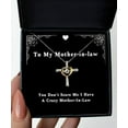 thumbnail image 1 of amangny Unique Mother-in-Law Gifts, You Don't Scare Me I Have A Crazy Mother-in-Law, Mother-in-Law Cross Dancing Necklace from Son, 1 of 5