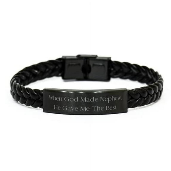 amangny Unique Nephew Gifts, When God Made Nephew, He Gave Me The Best, Beautiful Birthday Braided Leather Bracelet from Uncle, Christmas