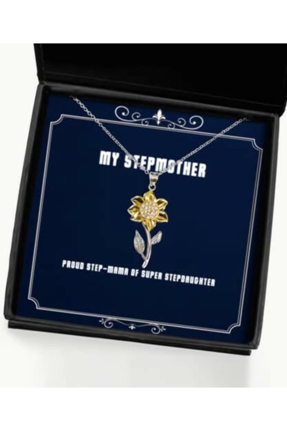 Unique Stepmother Gifts, Proud Step-Mama of Super Stepdaughter, Christmas Sunflower Pendant Necklace for Stepmother