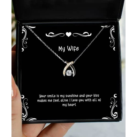 amangny Useful Wife Wishbone Dancing Necklace, Your Smile is My Sunshine and Your kiss Makes me Feel, Inappropriate for Wife, Christmas