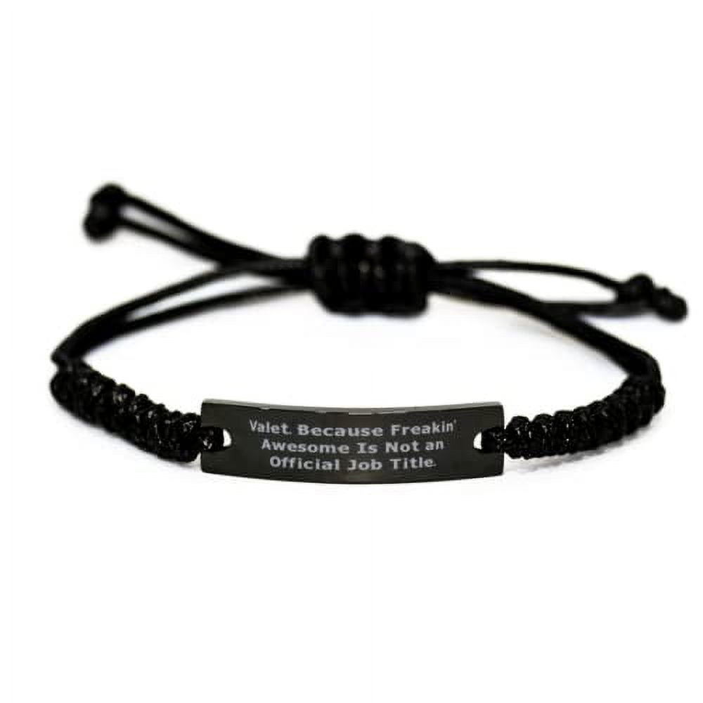 amangny Valet Gifts for Men Women, Valet. Because Freakin' Awesome is, New Valet Black Rope Bracelet, Engraved Bracelet from Colleagues, Joke, Gag, Gift for him, Gift for her, White Elephant