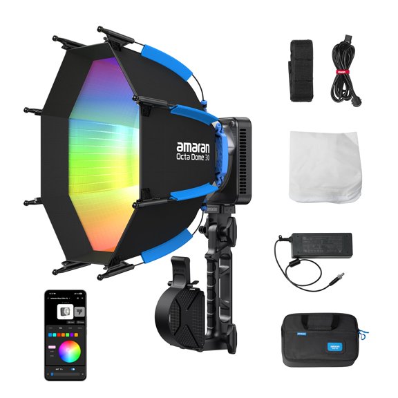 amaran Ray 120c RGB Video Light,120W Portable Studio Light IP54,CCT 1,800K-20,000K,APP Control Bowens Mount LED Lights for Photography w/Softbox Portable Bag