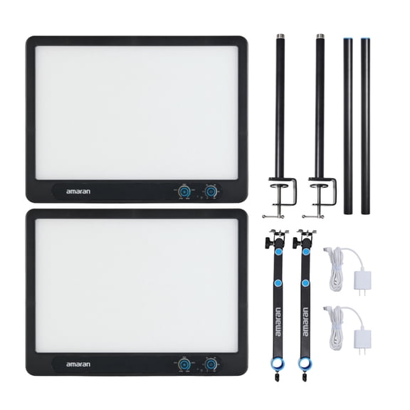 amaran Verge Edge-Lit LED Panel Light Flicker-Free (2-Pack, Charcoal) Bundle with 2 x Desk Clamp Stand (4 items)
