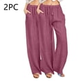 thumbnail image 1 of Wancir 2PC Women's Summer Drawstring Waist Wide Leg Loose Cotton Linen Palazzo Pants, 1 of 5