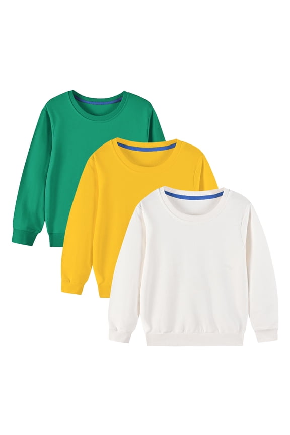 Wancir 3 Pack Boys' Fleece Crew Neck Long Sleeve Sweatshirt - Soft Pullover Sweaters for Youth Kids Boys & Girls