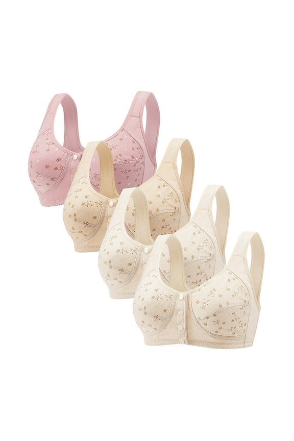 Wancir 4PC Front Closure Bras for Women, Daisy Bras for Older Women, Wide Back No no Steel Underwire Everyday Bra Front Bra