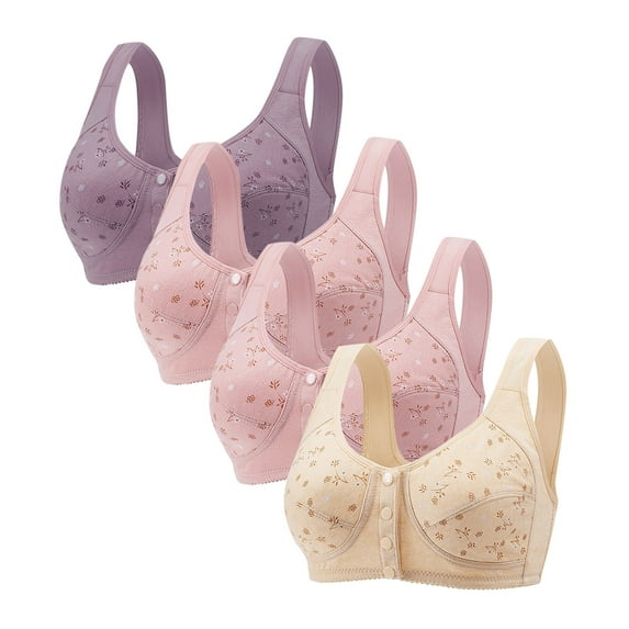 Wancir 4PC Front Closure Bras for Women, Daisy Bras for Older Women, Wide Back No no Steel Underwire Everyday Bra Front Bra