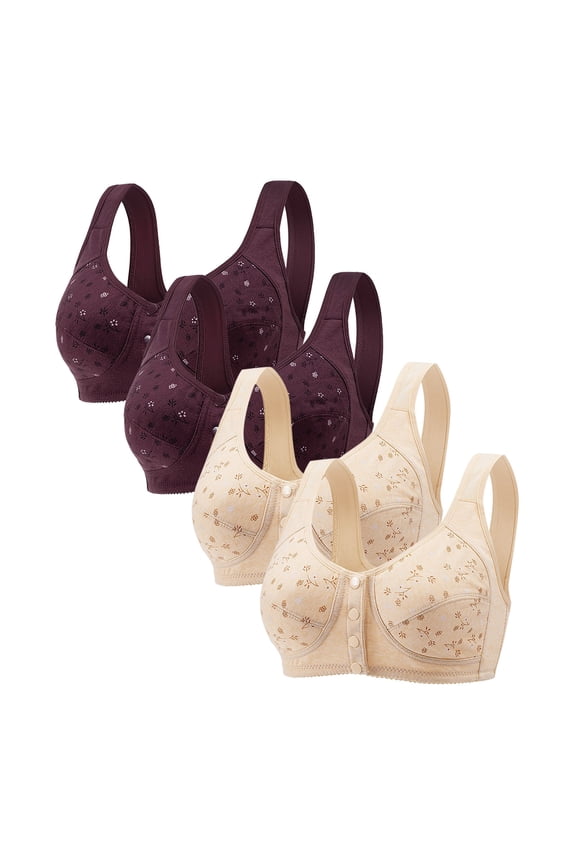 Wancir 4PC Women's Everyday Bra Women's Fashion Print Comfortable Hollow Out Perspective Bra Underwear No Rims Underbar