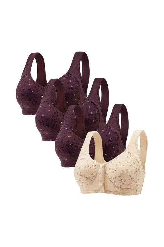 Wancir 4PC Women's Solid Color Comfortable Hollow Out Perspective Bra Underwear No Rims Bras for Womens