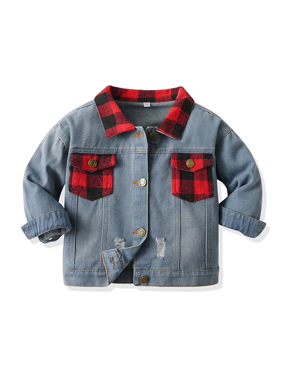 Wancir Boys Girls Flannel Plaid Shirt Jacket Long Sleeve Lapel Button Down Pocketed Shirts Regular Fit Casual Fall Coat