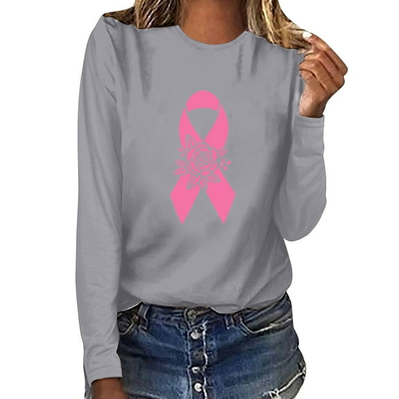 Wancir Breast Cancer Shirts For Women Pink Ribbon Sweatshirt Cancer Fight Awareness Shirt Faith Casual Long Sleeve Tops