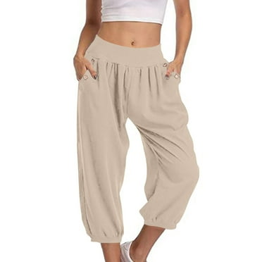 Wancir Capri Pants for Women Casual 2024 Summer Drawstring Elastic High Waist Linen Pants Wide Leg Plus Size Lounge Capris