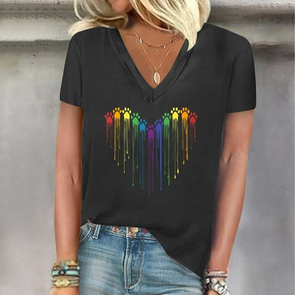 Wancir Casual V-Neck Graphic Tees for Women Summer Cute Short Sleeve Holiday Family Match T-Shirt Tops