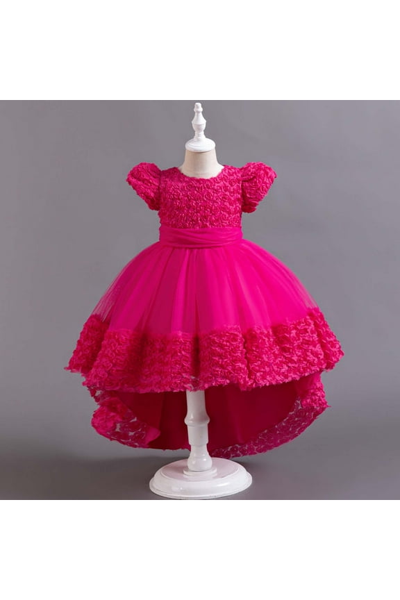 Wancir Children Rose Flower Train Skirt Cake Princess Dress Girl Bowknot Puffy Gown Dress