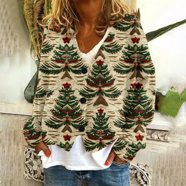 Wancir Christmas Cardigan for Women 2024 Casual Lightweight Open Front Long Cardigan Funny Snowflake Santa Print Tops