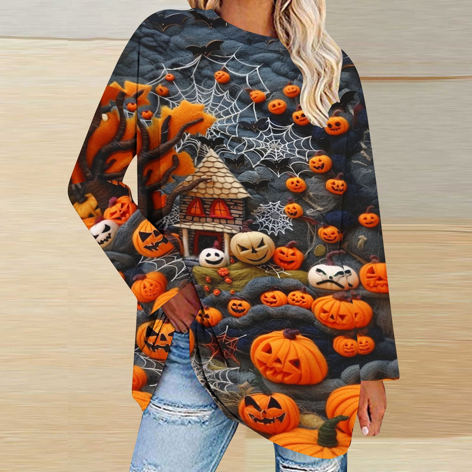 amasding Fall Tops for Women Long Sleeve Side Split Casual Loose Tunic