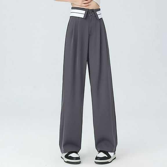 Wancir Fashion Women's Solid High Waisted Pants Ladies Button Slim Suit Pants