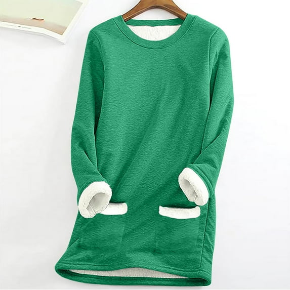 Wancir Fleece Crewneck Sweatshirt Women Women's Thermal Fleece Tops Round Neck Long Sleeve Pullover
