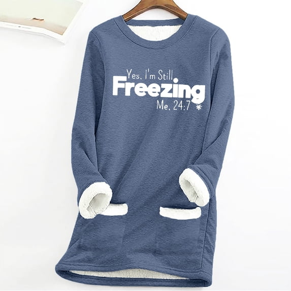 Wancir Fleece Crewneck Sweatshirt Women Women's Thermal Fleece Tops Round Neck Long Sleeve Pullover