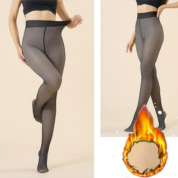 DecSea Fleece Lined Tights Women,Warm Pantyhose Leggings Women,Fake Translucent Thermal Skin Colored Tights Winter