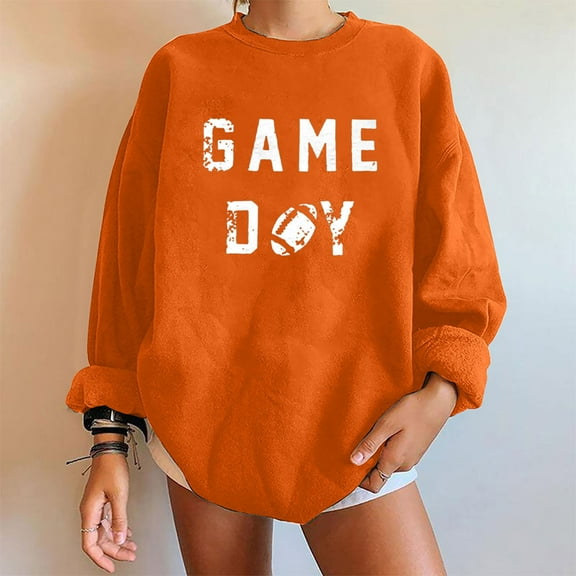 Wancir Football Game Day Sweatshirt for Women Graphic Print Pullover Shirt Fall Casual Crew Neck Long Sleeve Mom Shirts