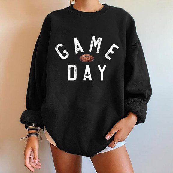Wancir Football Game Day Sweatshirt for Women Graphic Print Pullover Shirt Fall Casual Crew Neck Long Sleeve Mom Shirts