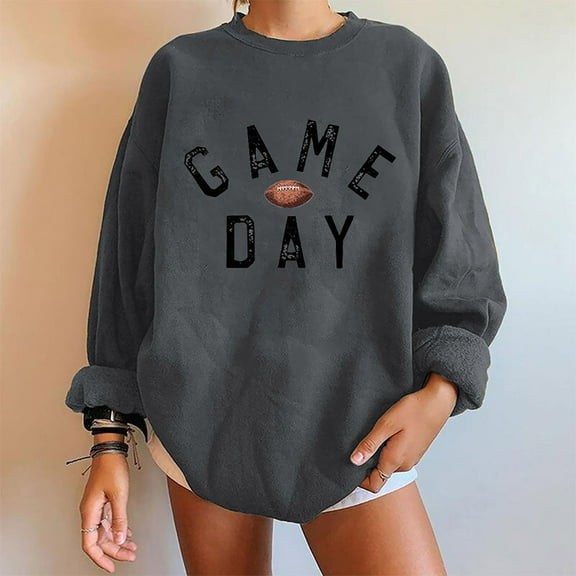 Wancir Football Game Day Sweatshirt for Women Graphic Print Pullover Shirt Fall Casual Crew Neck Long Sleeve Mom Shirts