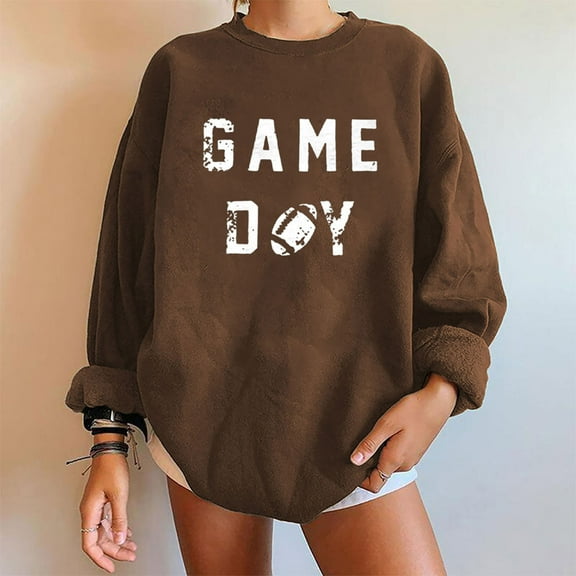 Wancir Football Game Day Sweatshirt for Women Graphic Print Pullover Shirt Fall Casual Crew Neck Long Sleeve Mom Shirts