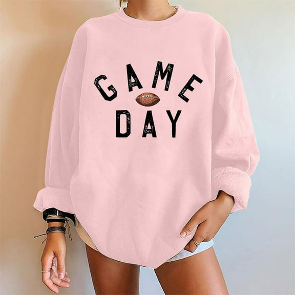Wancir Football Game Day Sweatshirt for Women Graphic Print Pullover Shirt Fall Casual Crew Neck Long Sleeve Mom Shirts