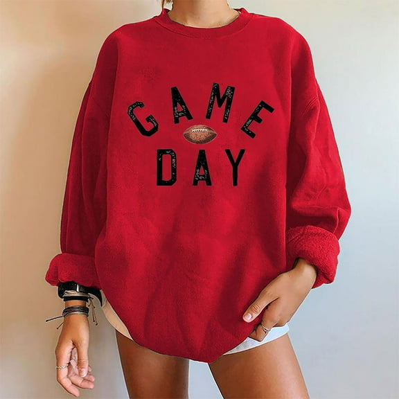 Wancir Football Game Day Sweatshirt for Women Graphic Print Pullover Shirt Fall Casual Crew Neck Long Sleeve Mom Shirts