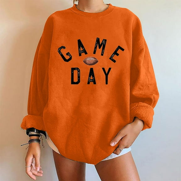 Wancir Football Game Day Sweatshirt for Women Graphic Print Pullover Shirt Fall Casual Crew Neck Long Sleeve Mom Shirts