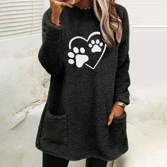 Wancir Fuzzy Lined Oversized Sweatshirts Women 2024 Fluffy Fleece Thermal Warm Loungewear Sherpa Pullover Tops with Pocket