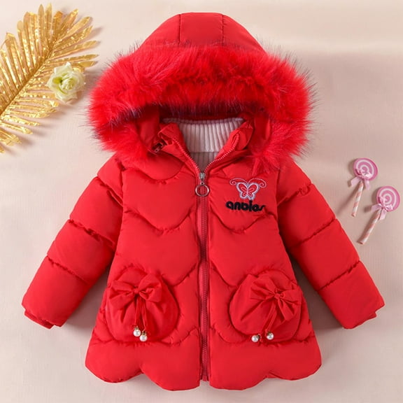 Wancir Girl's Winter Coat Jacket Hooded Kids Toddler Flower Print Parka Outwear Warm Cotton Puffer Hooded Jacket
