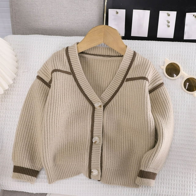 Wancir Girls Cropped Cardigan Sweaters Long Sleeve Cable Knit Button Front Sweater 5-12Y