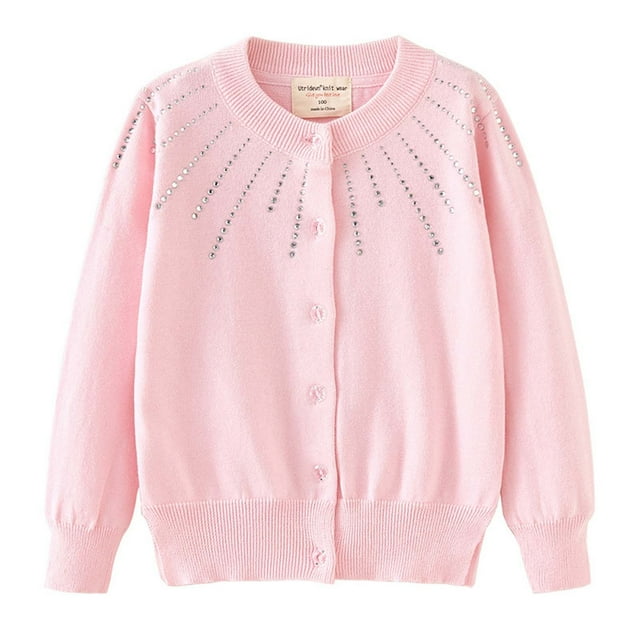 Wancir Girls Cute Cardigan 100% Cotton Girls Button Up Sweater Long Sleeve Kids Knit Cardigan Crewneck Casual Clothes