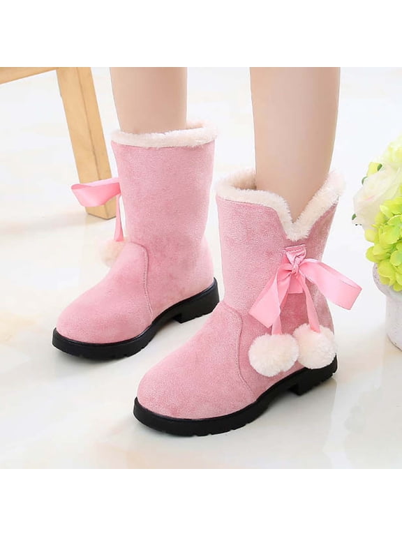 Wancir Girls Glitter Snow Boots Cotton Lining Warm Winter Non-Slip Shoes with Cute Bow for Toddlers/Little Kid