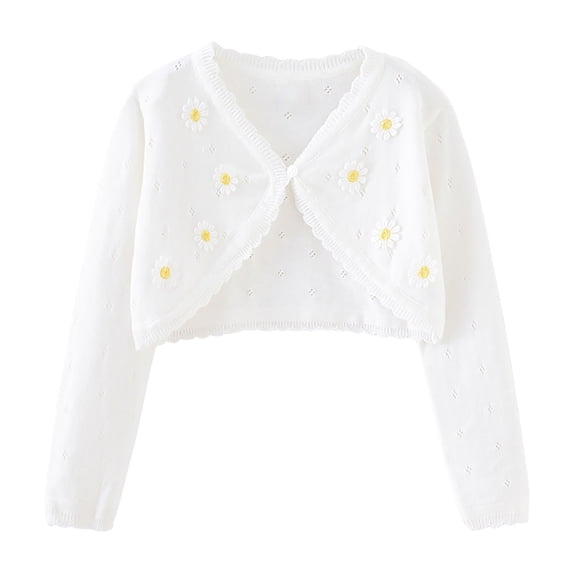 Wancir Girls' Long Sleeve Knitted Cardigan Kids Button Closure Shrug Sweaters Cropped Jacket Cover Up Tops