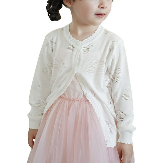 Wancir Girls' Long Sleeve Knitted Cardigan Kids Button Closure Shrug Sweaters Cropped Jacket Cover Up Tops