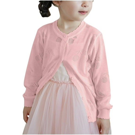 Wancir Girls' Long Sleeve Knitted Cardigan Kids Button Closure Shrug Sweaters Cropped Jacket Cover Up Tops