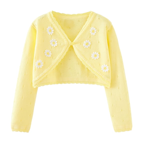 Wancir Girls' Long Sleeve Knitted Cardigan Kids Button Closure Shrug Sweaters Cropped Jacket Cover Up Tops