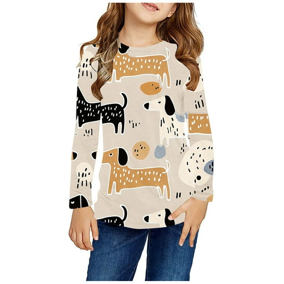 Wancir Girls Puff Long Sleeve Shirts Round Neck Tunic Tops Casual Blouses 3-14 Years