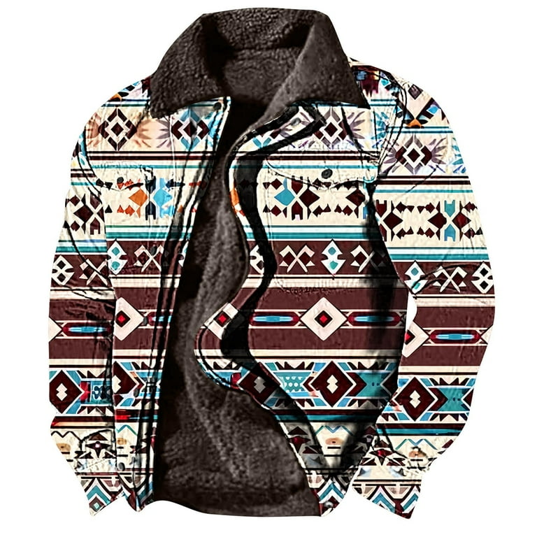 Wancir Jackets for Men Western Aztec Ethnic Print Vintage Top Long