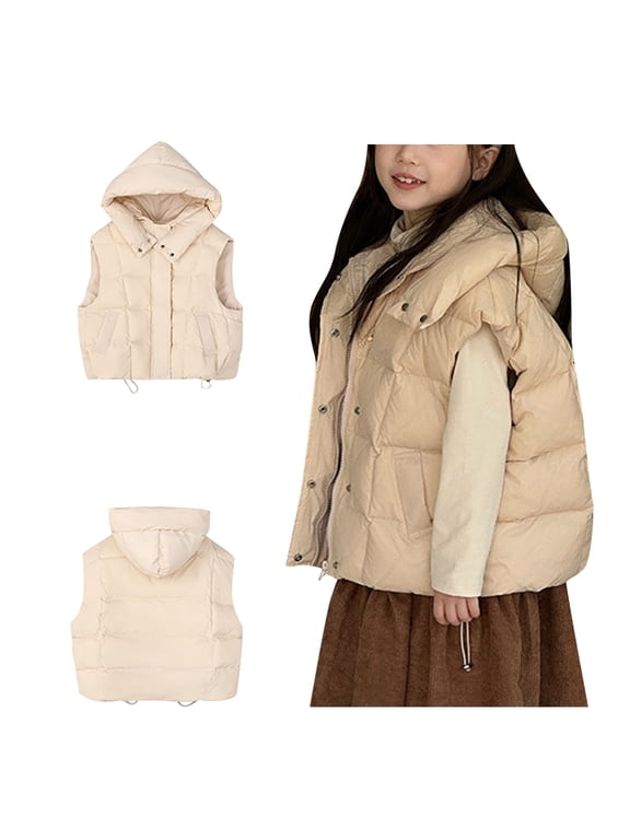 Wancir Kids Boys Girls Winter Warm Down Padded Vest Hooded Zipper Sleeveless Jacket Waistcoat Outwear 4-13T