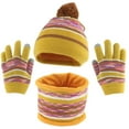 thumbnail image 1 of Wancir Kids Toddlers Winter Knit Warm Beanie Hat Scarf Gloves Set for Boys Girls , Pompom Cap Neck Warmer Gloves Fleece Lined, 1 of 5