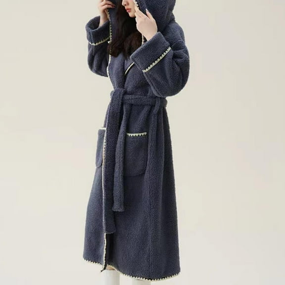 Wancir Long Hooded Robe for Women Luxurious Flannel Fleece Full Length Bathrobe Winter Warm Pajamas Shower Nightgown