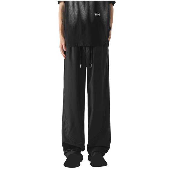 Wancir Man Splice Printing Drawstring Pockets Straight Barrel Cargo Pants